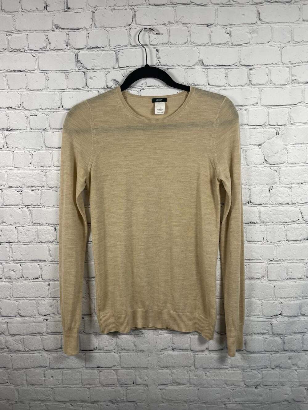 J.Crew Women's 100% Merino Wool Tan Crewneck Sweater Sz S